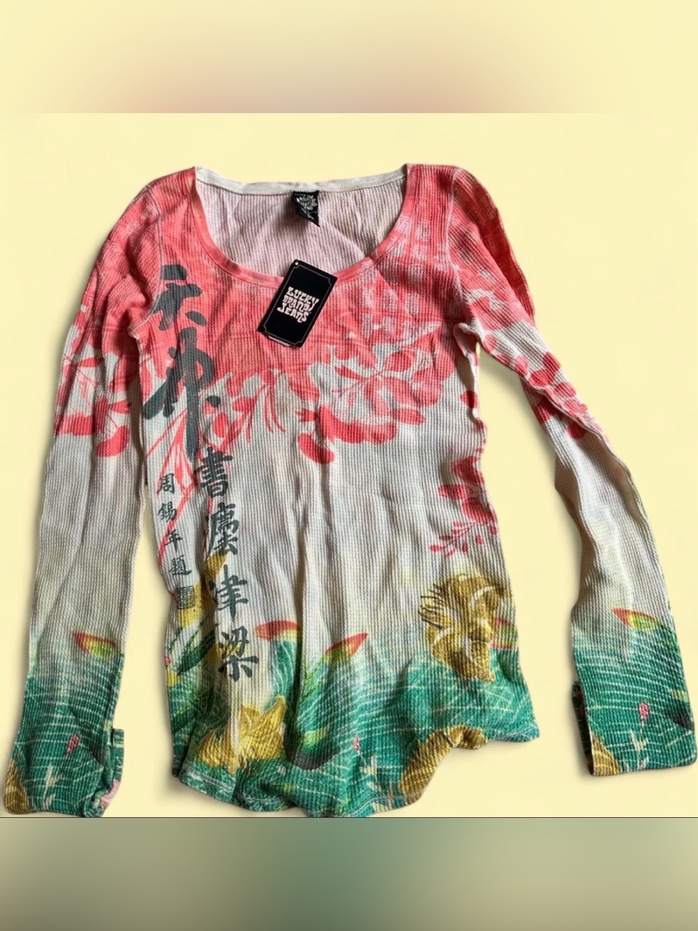 Vintage Y2K Lucky Brand Floral Graphic Thermal Top NWT Medium